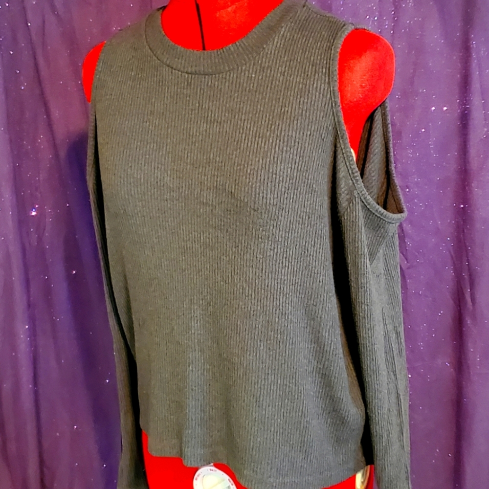 Peekaboo Shoulders, Green, California Stitch, Sweater, Medium